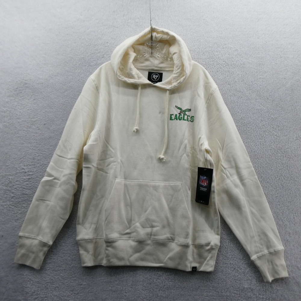 '47 Hoodie Mens Medium Philadelphia Eagles Cream Distressed Logo NFL Cotton